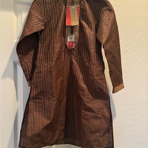 NWT Ethnic Kids Kurta Pyjama Top. Brown/Gold 128cm or Size 8